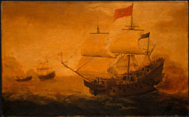  Galeón disparando sus cañones 